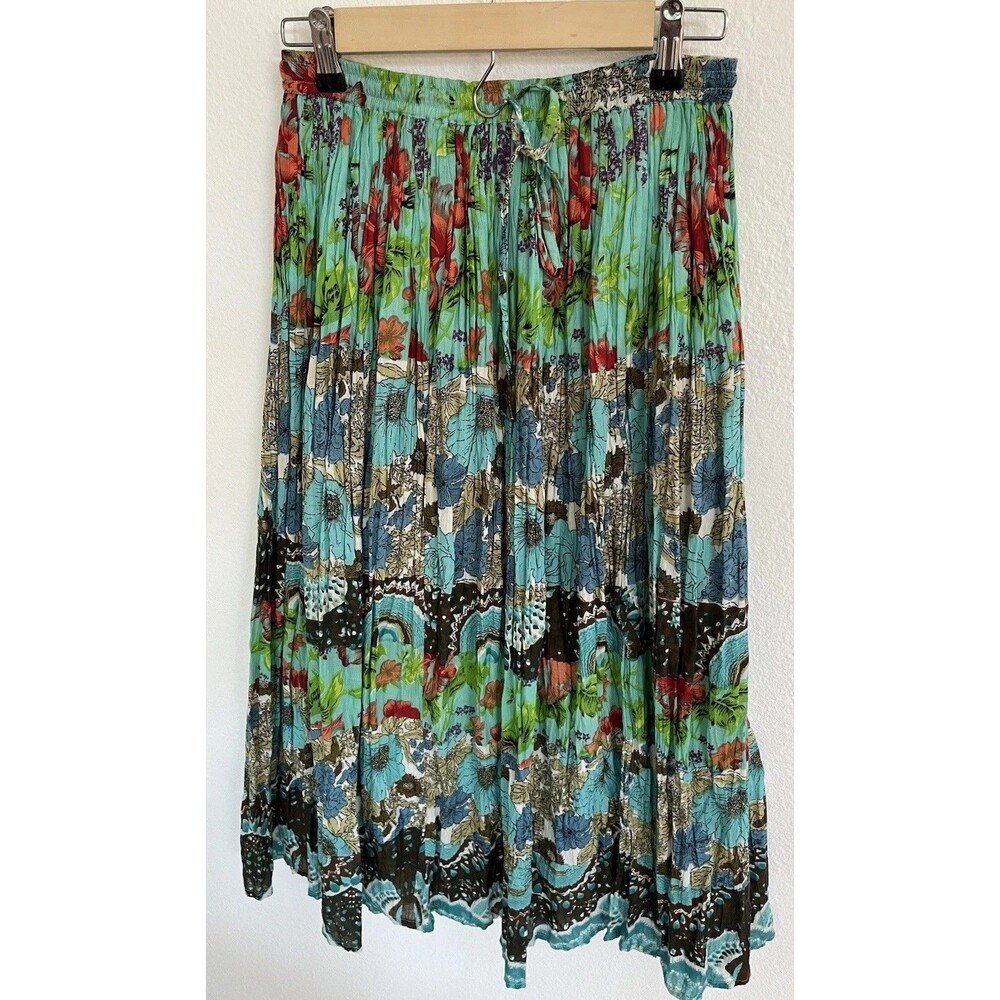 Jane Ashley Womens Skirt Small Multicolor Maxi Cotton Lined Crinkled Boho Chic